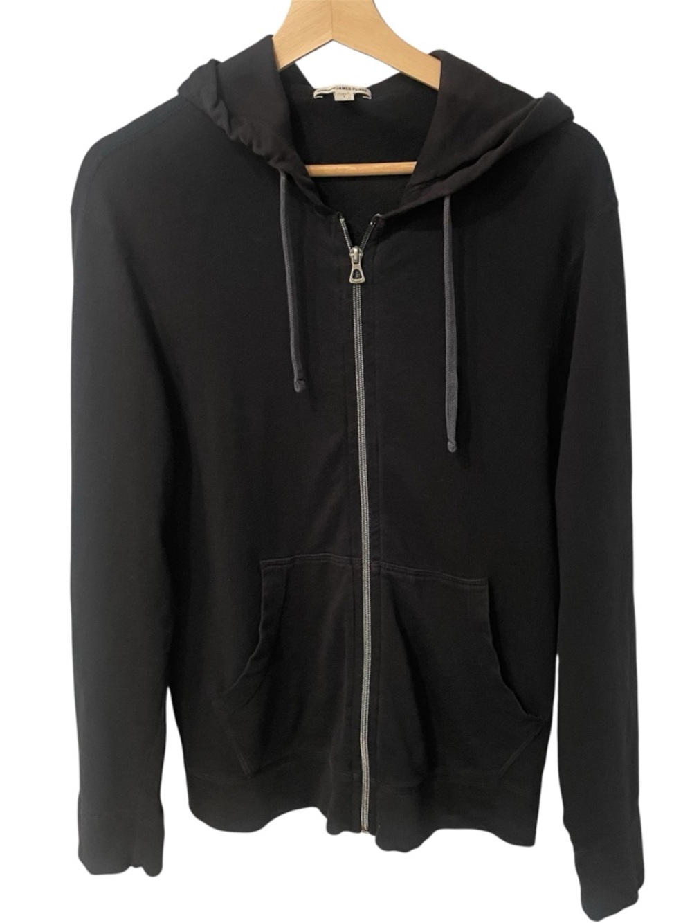 James Perse Standard 1 Womens Zip Up Hoodie Black Hooded Sweatshirt Minimalist